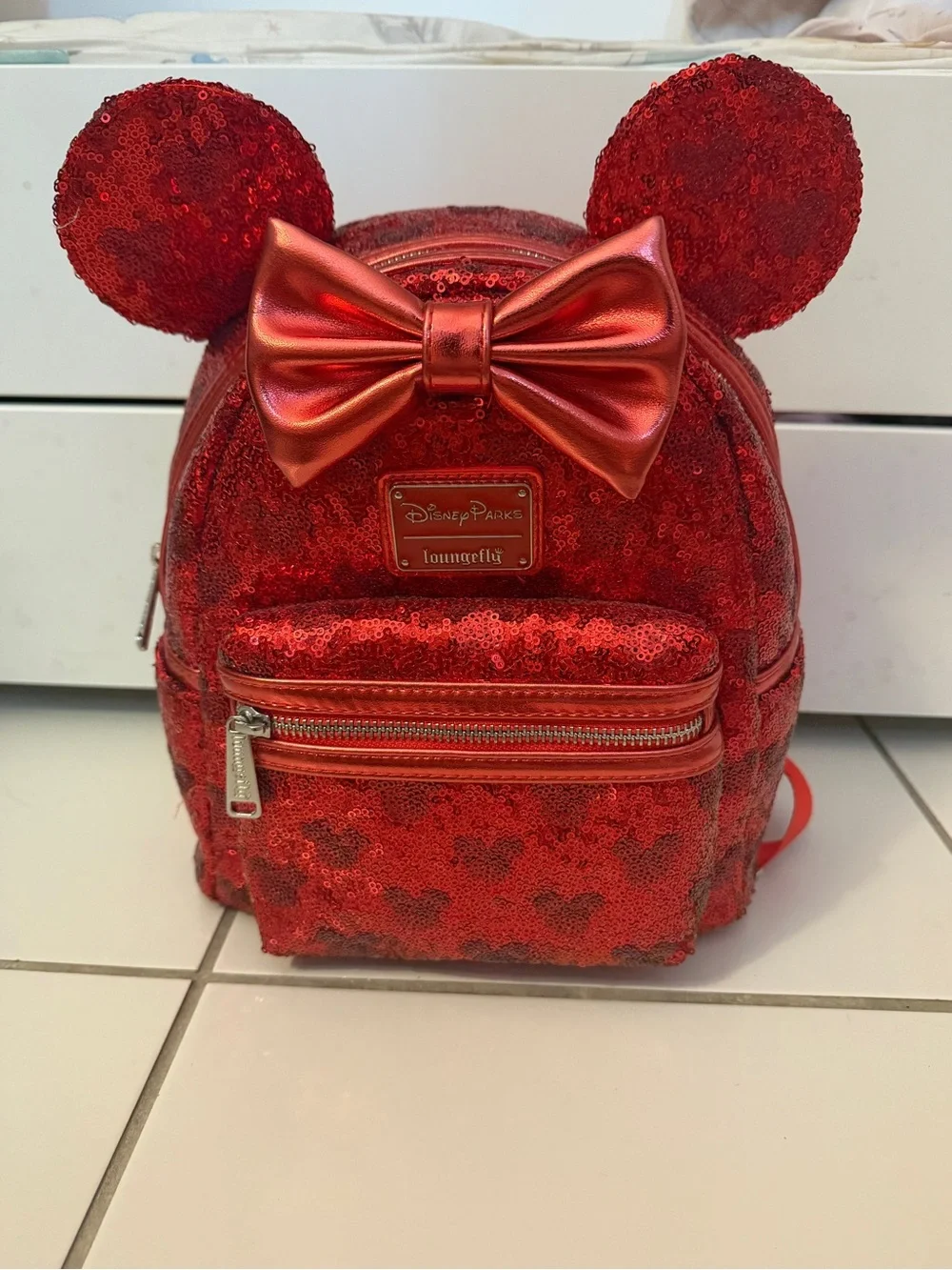 Loungefly Red Sequin Minnie Mouse Mini Backpack with Bow
